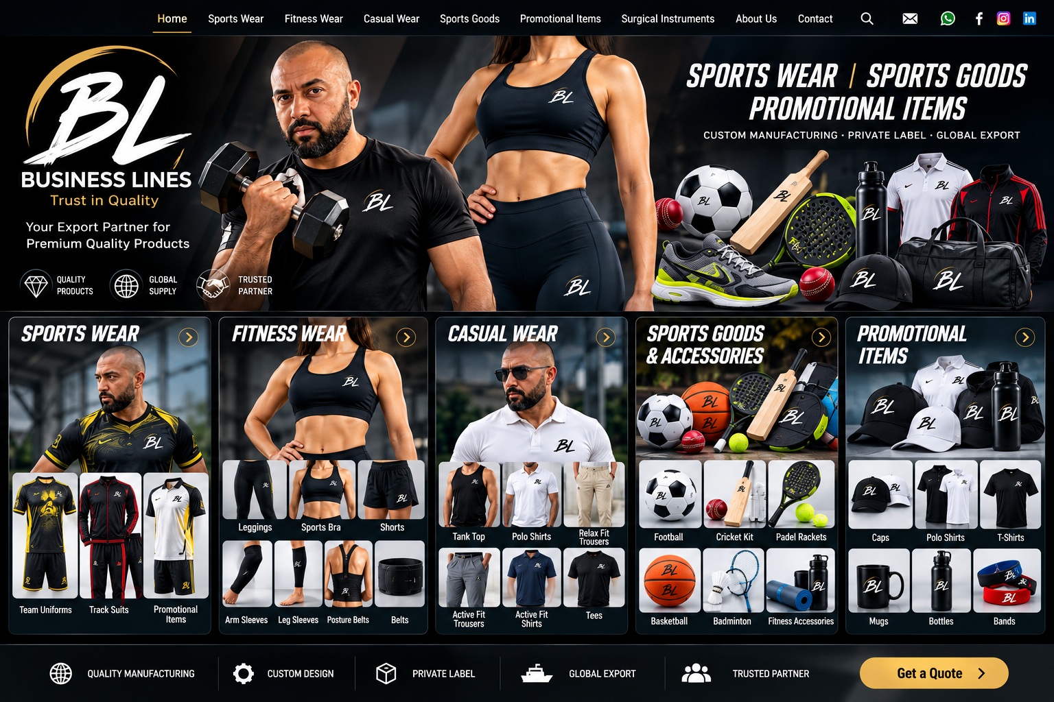 Business Lines sportswear and products hero